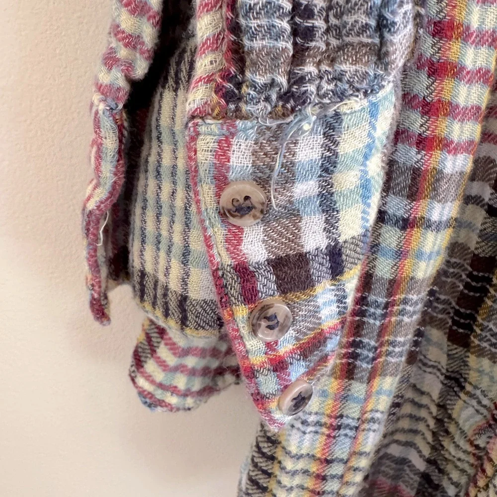 Free People “Come On Over” Oversized‎ Plaid Shirt Size XS